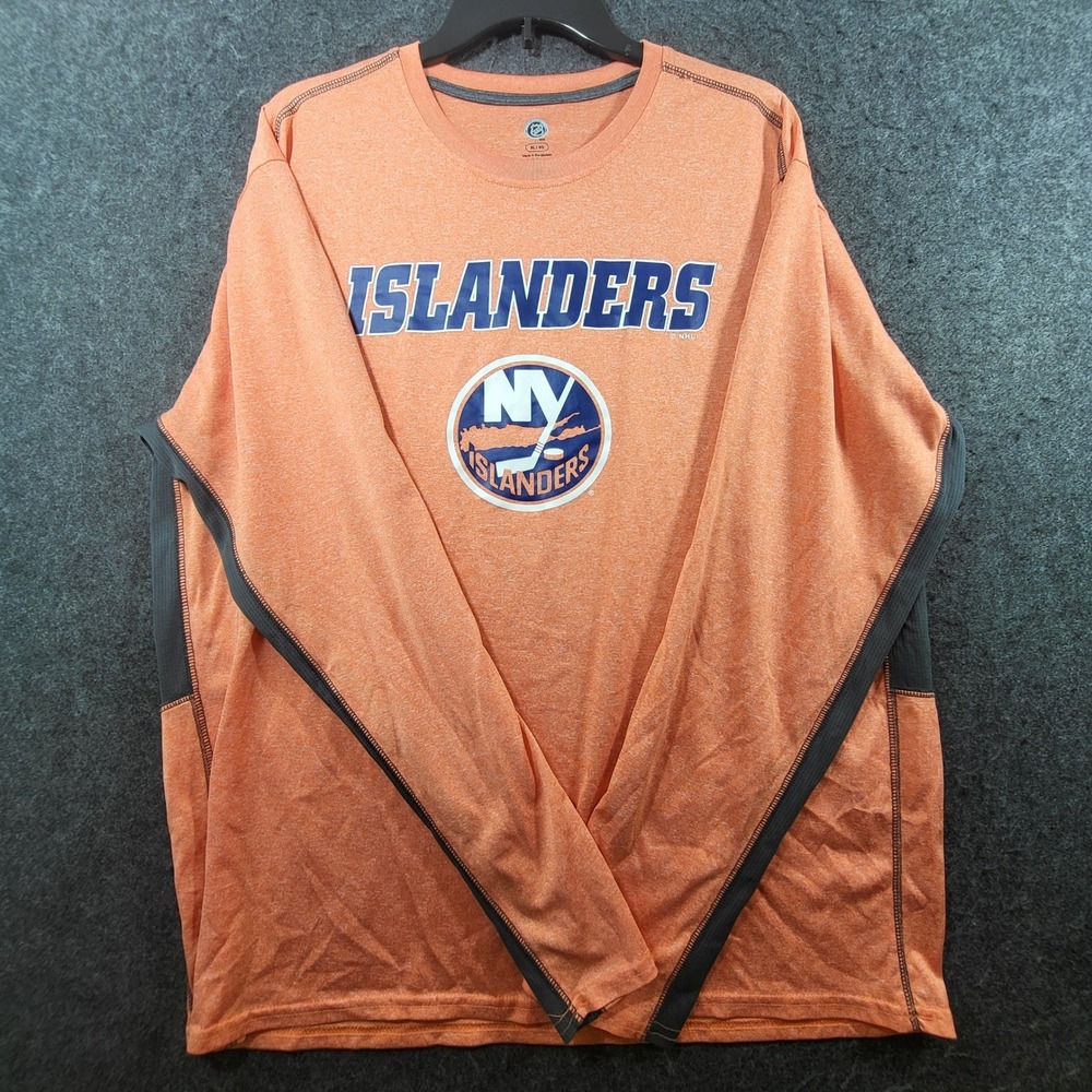 NHL New York Islanders Mens XL Orange Heather Long Sleeve Performance Shirt Logo